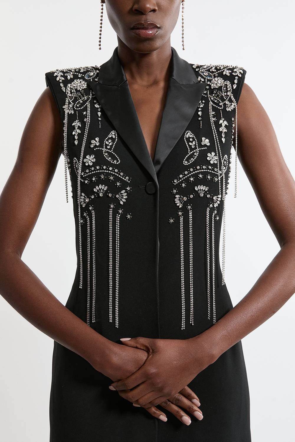 KarenMillen Robe maxi tissée à col plongeant avec détails embellis pour grandes tailles