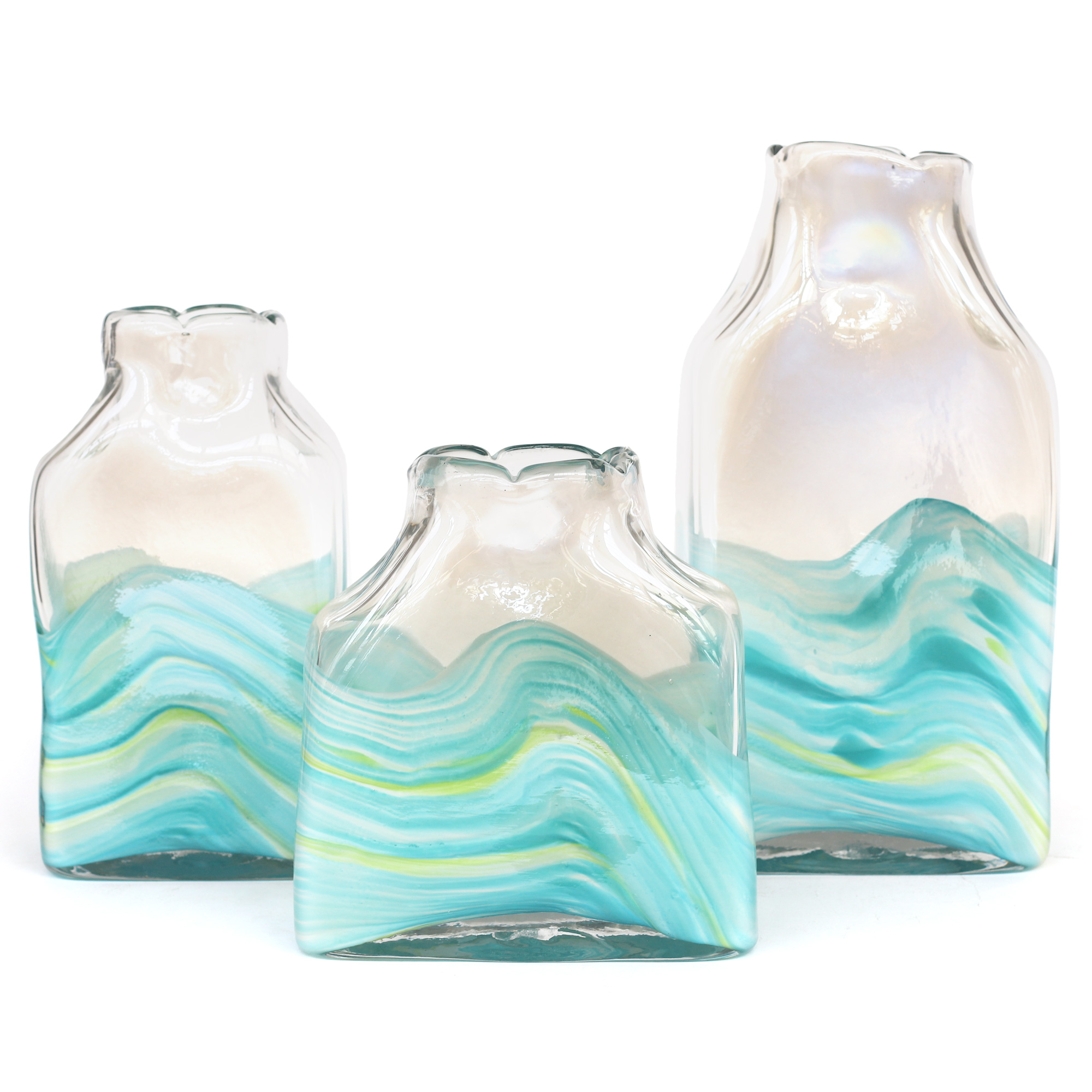 Glasvase 'Swirl', blau/grün, B 18 cm, H 34 cm, T 9,5 cm von fischer's lagerhaus