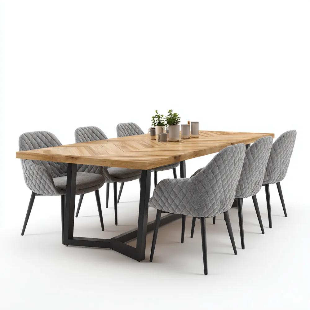 Esszimmer-Set Eichenholz 200x90x75 cm - Grau - Modernes Design