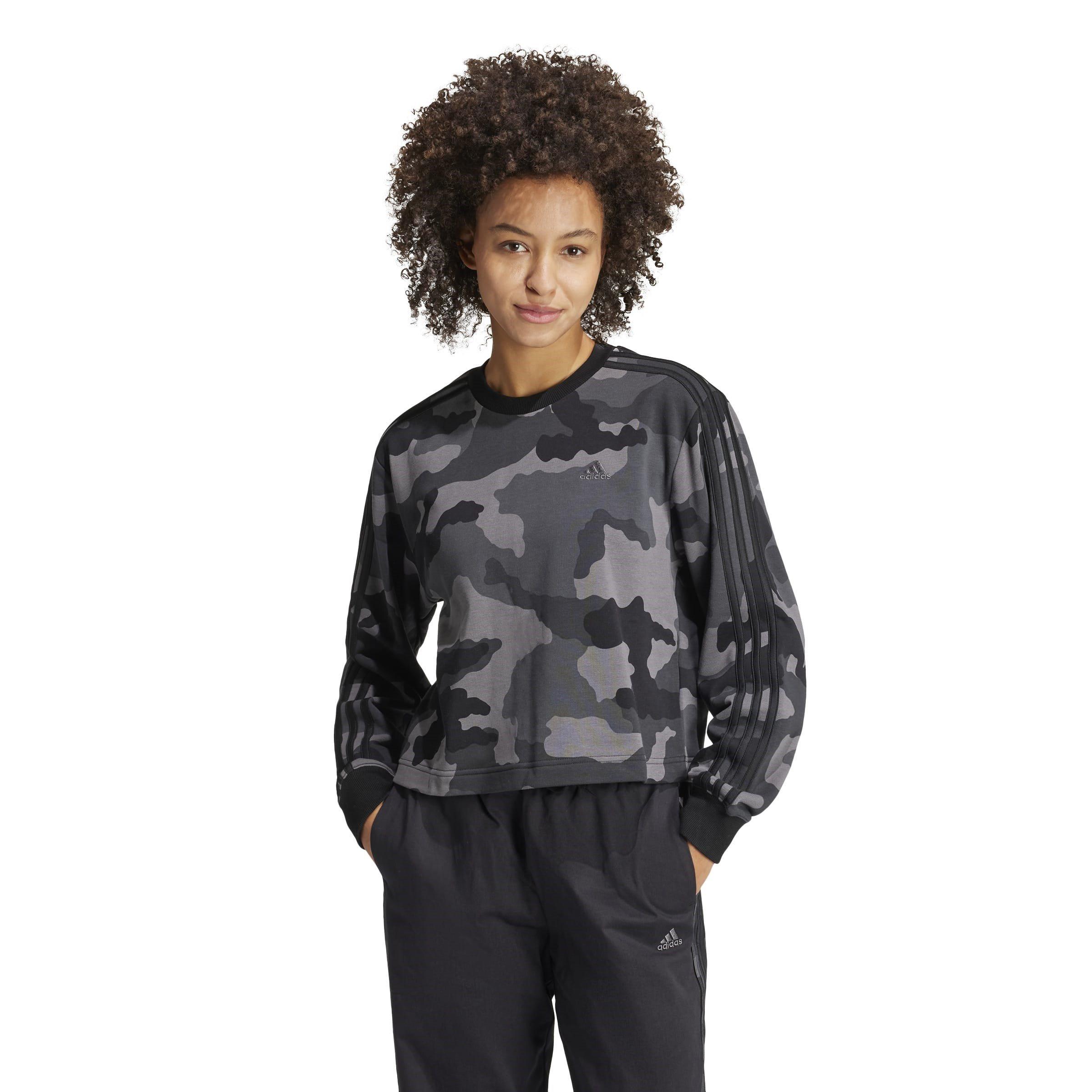adidas Essentials 3-Stripes Camo-Print Cropped Sweatshirt womens