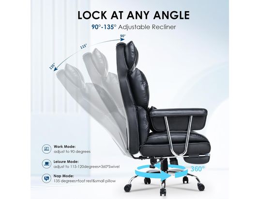 RATTANTREE - Fauteuil de bureau Chaise de bureau exécutive avec repose-pieds noire