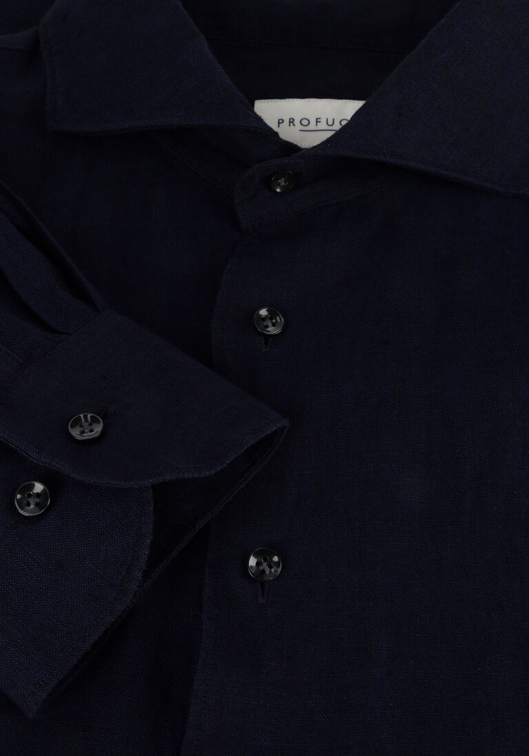 PROFUOMO donkerblauwe profuomo klassiek overhemd shirt x-cutaway sc linnen