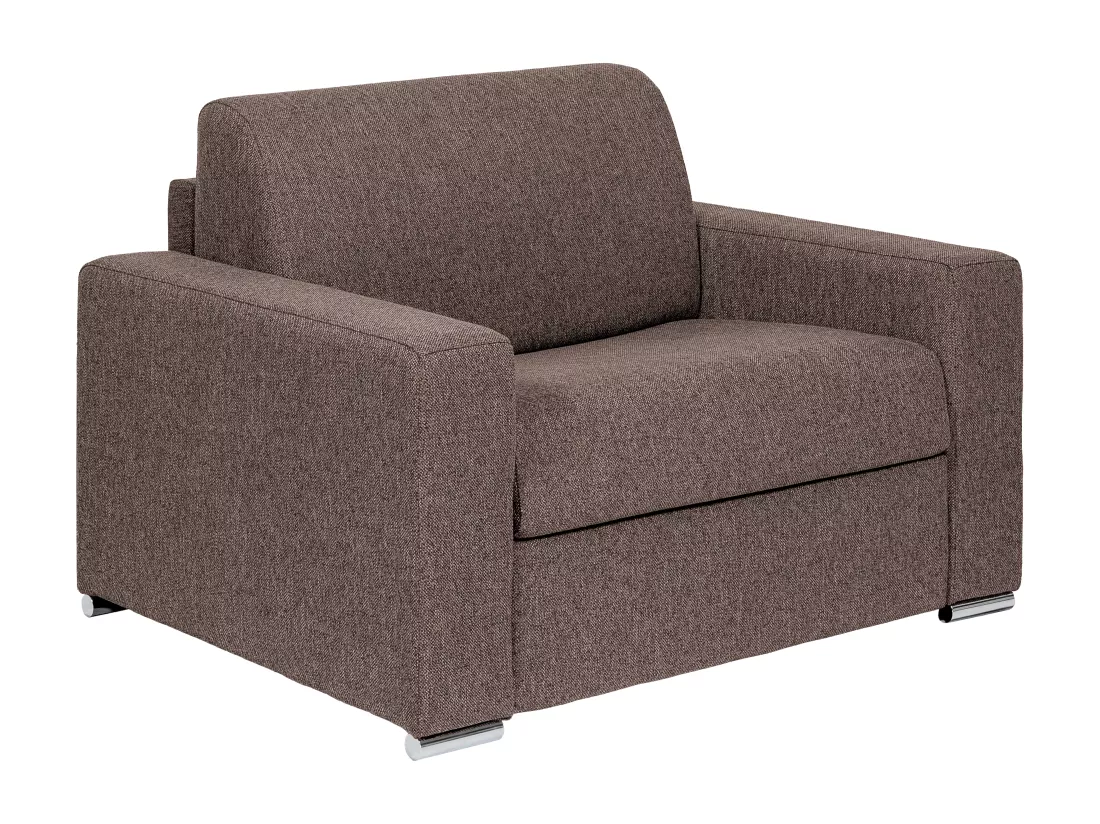 Fauteuil convertible express en tissu marron. Couchage 70 cm. Matelas 14 cm. CALITO