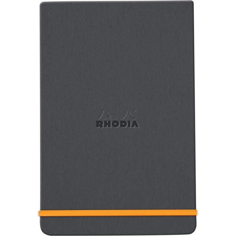Rhodiarama Webnotepad rembordé rigide 9x14 cm 192 pages ligné microperforé papier ivoire 90g fermeture élastique - Titane