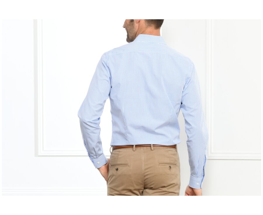 Chemise blanche carreaux bleus - Col français - ALEXIS