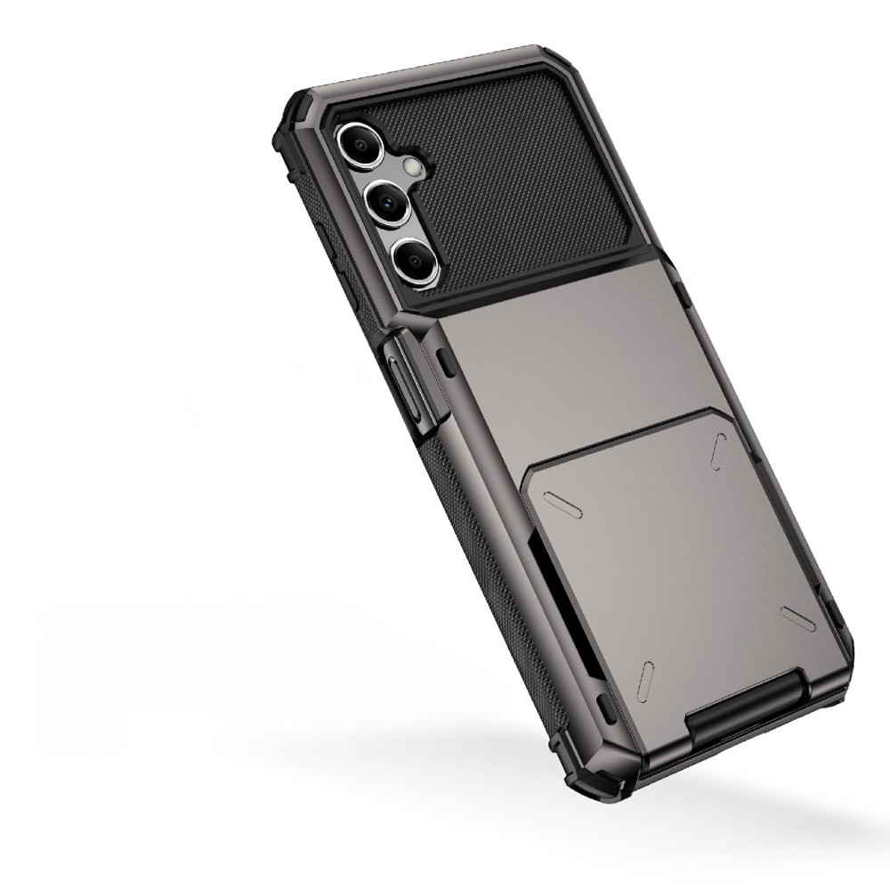 Samsung Galaxy A54 Hybrid Hardcase Hülle mit Aufschiebbarem Kartenfach - Schwarz / Grau