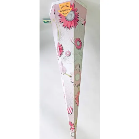 Roth Schultüte Margeriten und Herzen mit weißem Tüll und weißer Borte 85cm eckig
