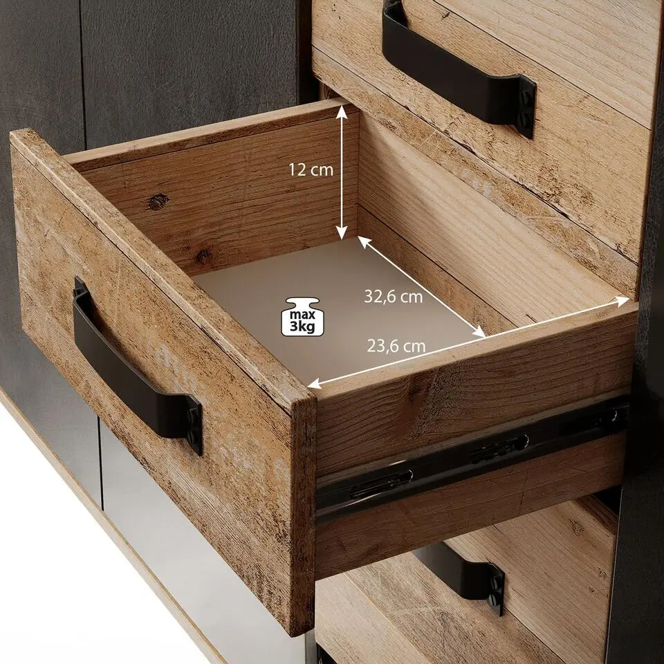 Meubella - Dressoir Montreal - Grijs - Old wood - 160 cm