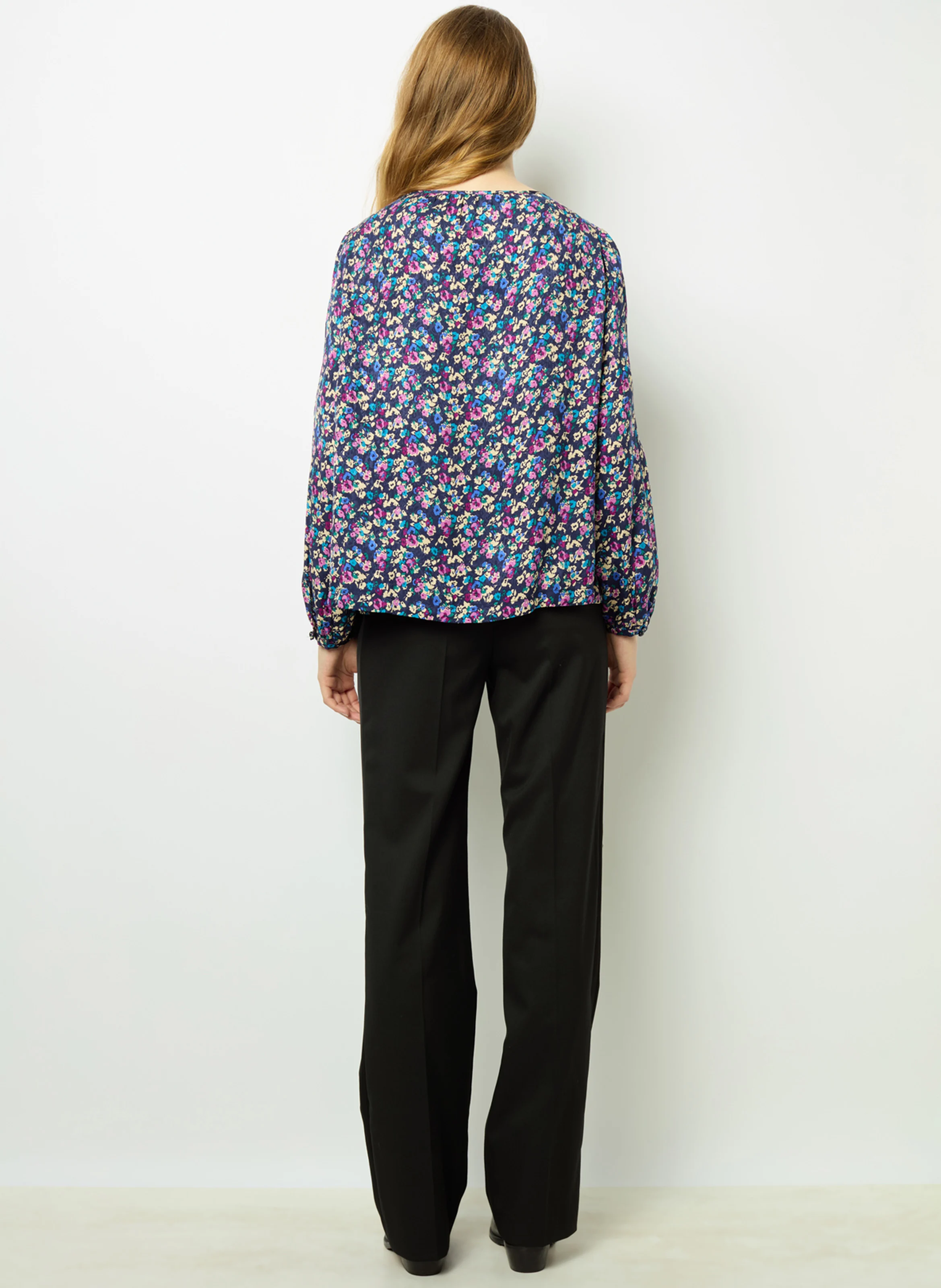 BRITTANIA - Blouse col rond droite imprimée | Bleu