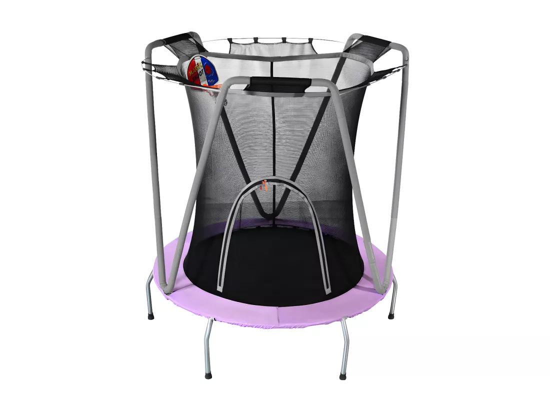 Trampoline avec panier de basket - à l'intérieur et l'extérieur - structure en acier galvanisé - Violet