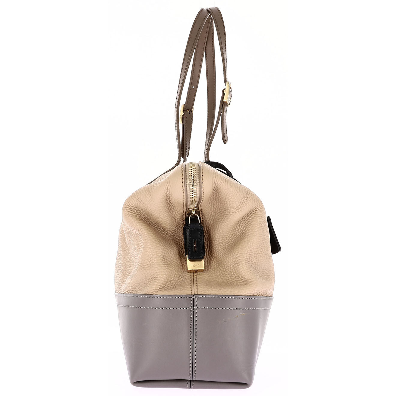 Fendi Sac porté épaule en Cuir beige/gris - Très bon état - Longueur 30 cm