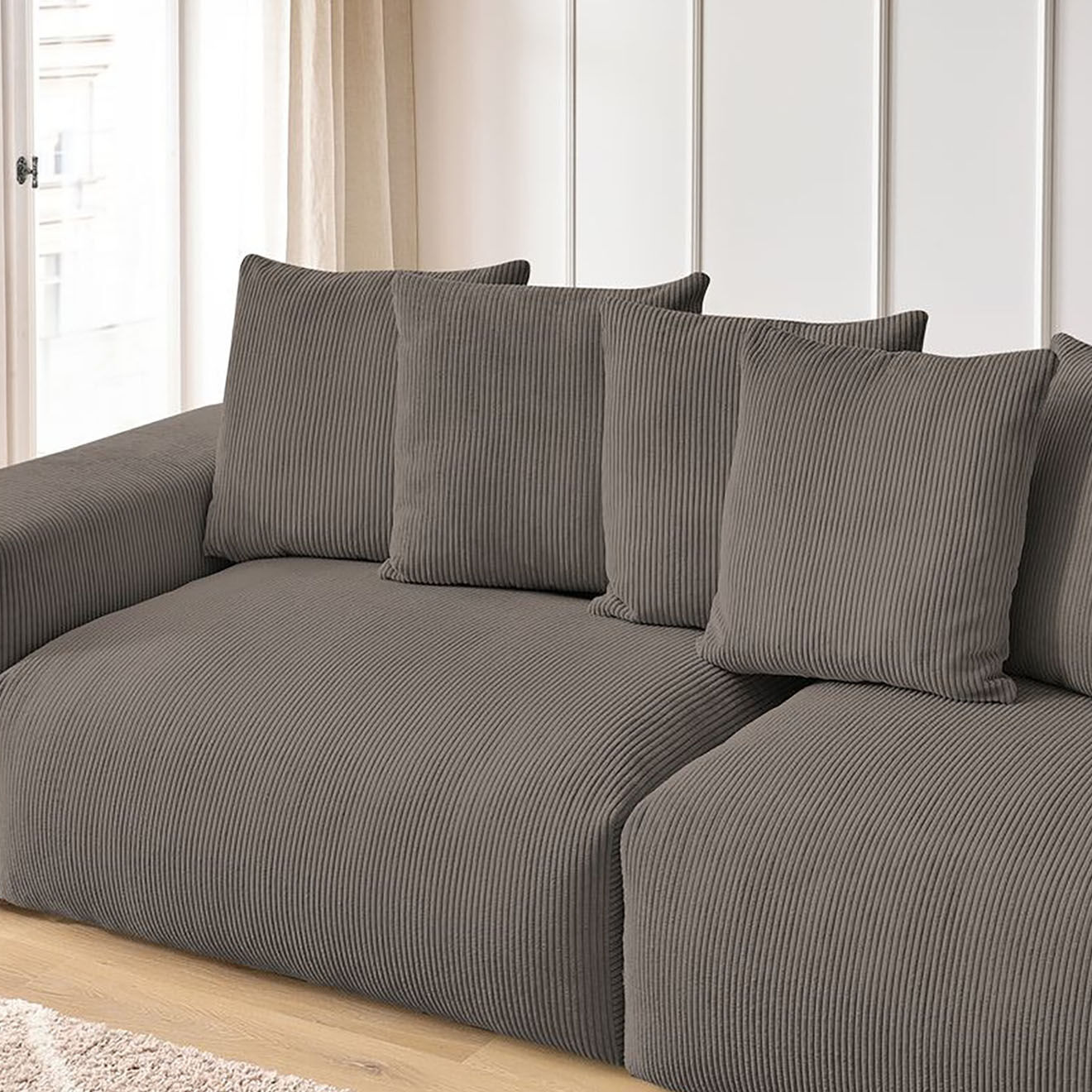 Bobochic Canapé 4 places moelleux voltaire velours côtelé taupe - 320x124x75 cm