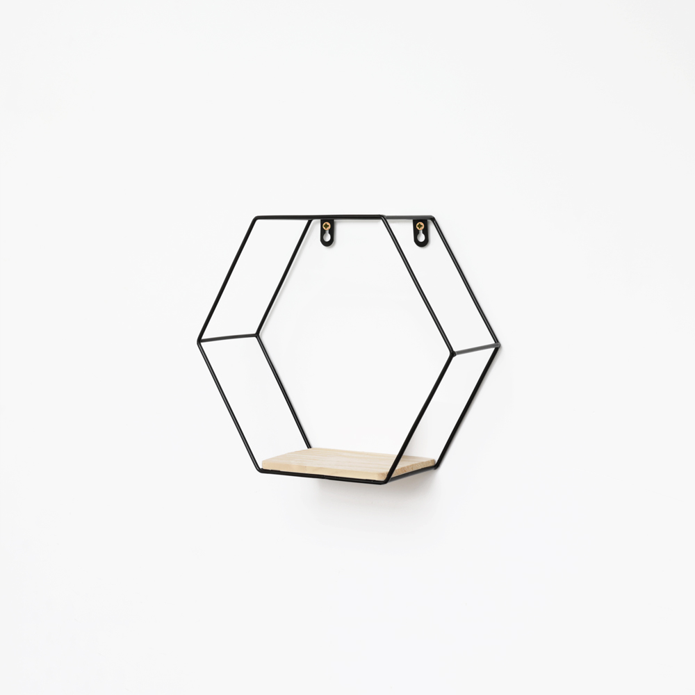 Etagère murale hexagonale en métal - 25x28,5 cm - noir