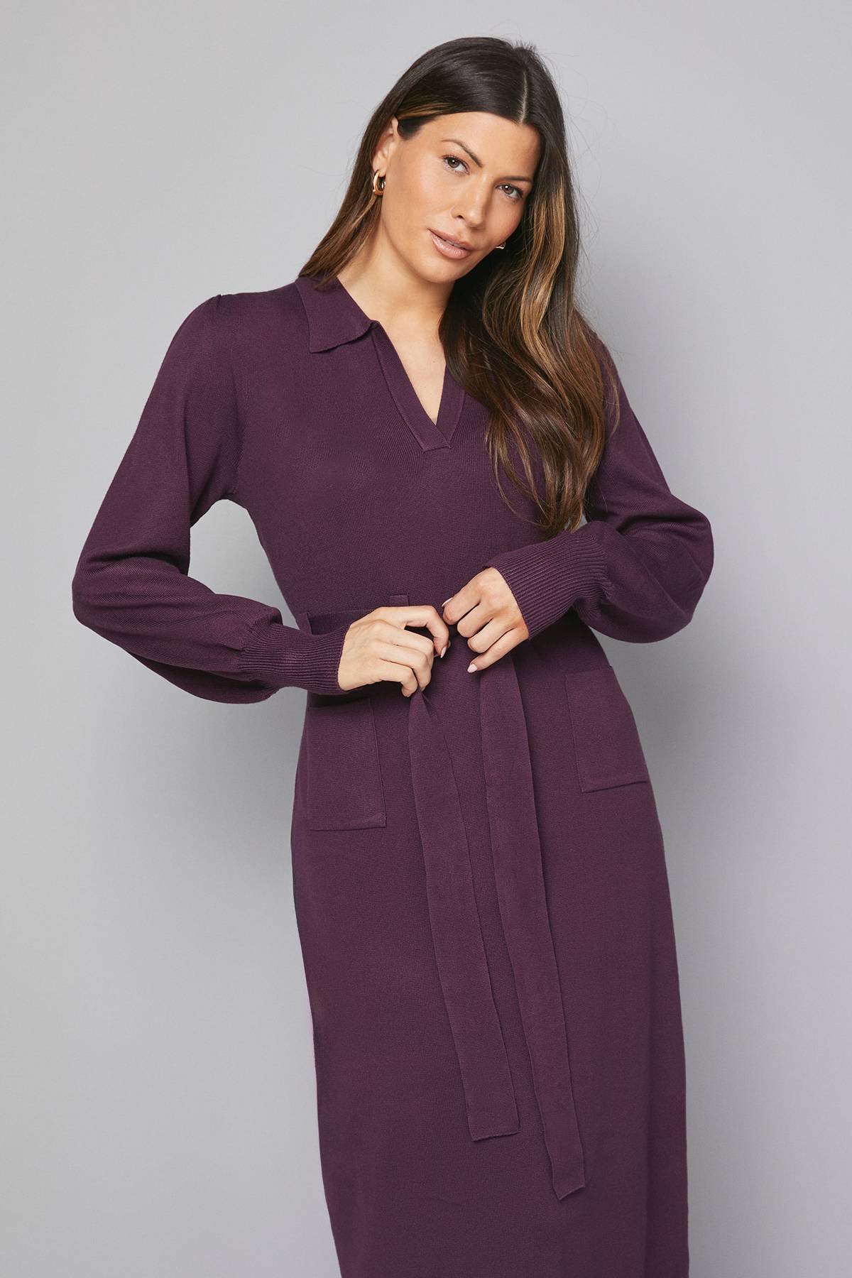 Wallis Robe Midi Ceinturée à Col