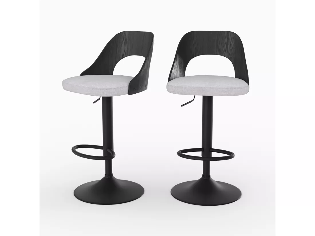 Lot de 2 chaises de bar réglables (63-85 cm) en tissu gris clair chiné - Emily