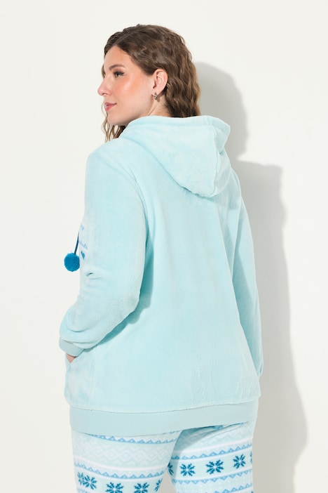 Homewear-Jacke, Plüsch, Norweger, Kapuze, recycelt