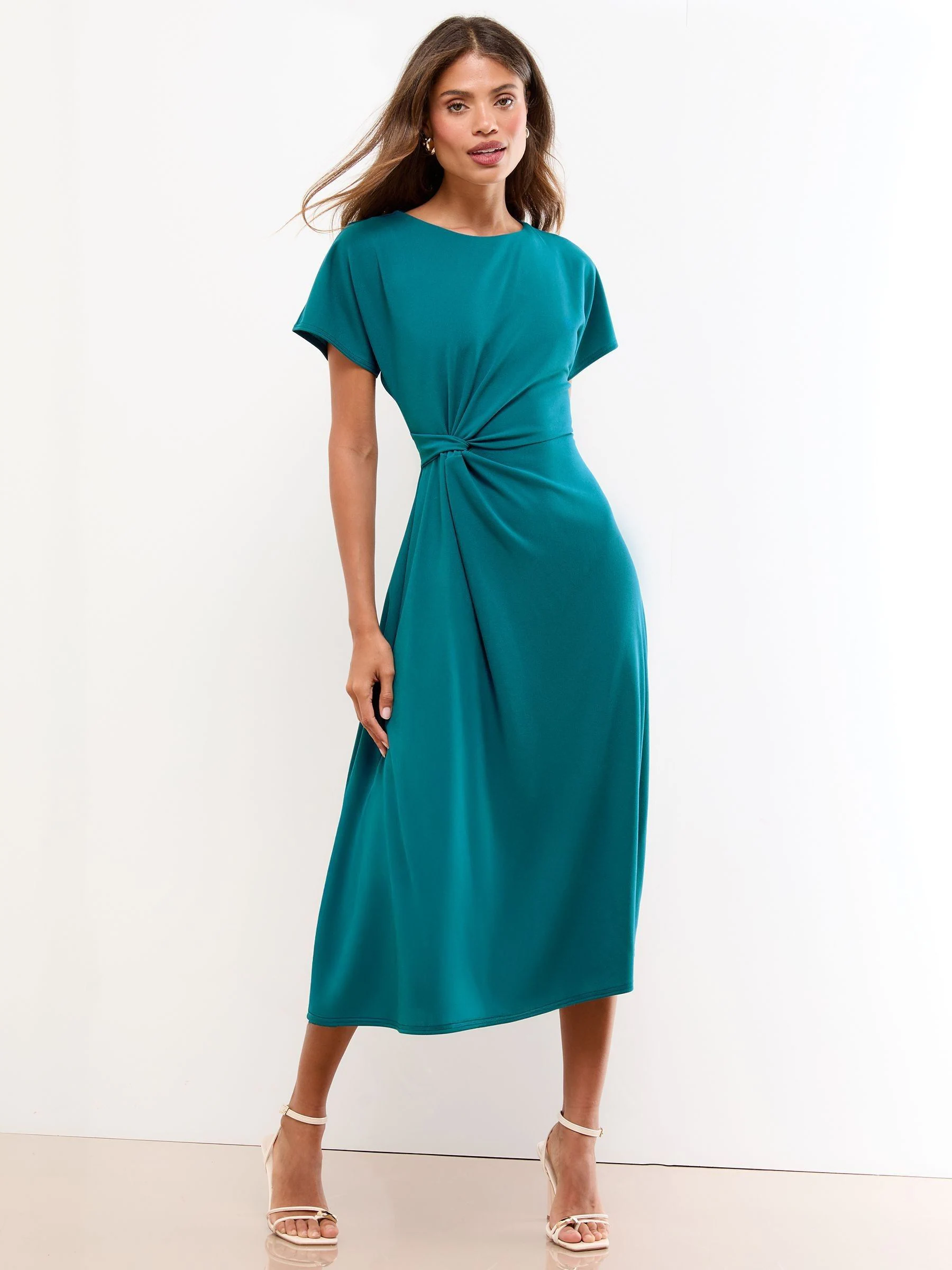 Blauwgroen - Lipsy midi-jurk met knoop aan de zijkant
