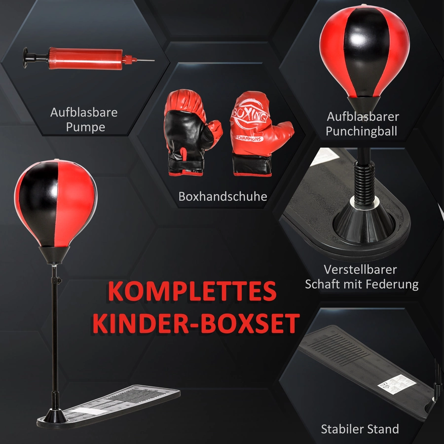 HOMCOM Aufblasbarer Punchingball mit Kinder-Boxhandschuhen bunt