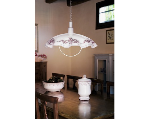 Hanglamp, 1-lichts, in hoogte verstelbaar, Ø 42 cm, matglas, wit/paars/zwart