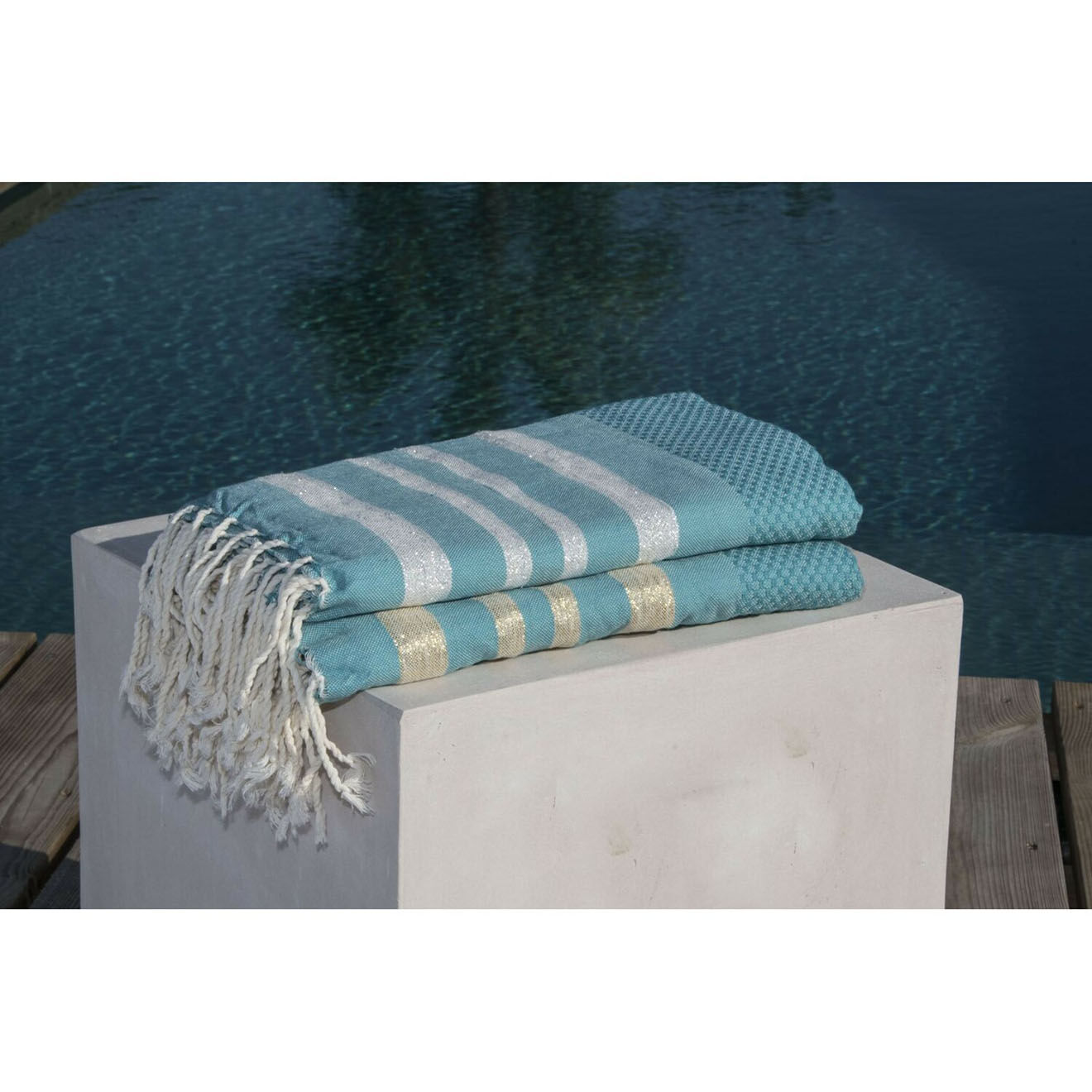 Febronie Fouta Nid d'Abeille Hamptons turquoise - 100x200 cm