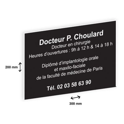 Plaque professionnelle personnalisée avec votre texte - 300 x 200 mm - Epaisseur 3,2 mm - noire - adhésivée prête à poser