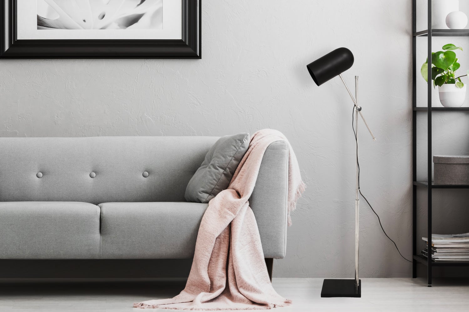 Minimalistische staande lamp in zwart en zilver, Scandinavisch design, modern, 160 cm | Woonkamer/eetkamerlamp
