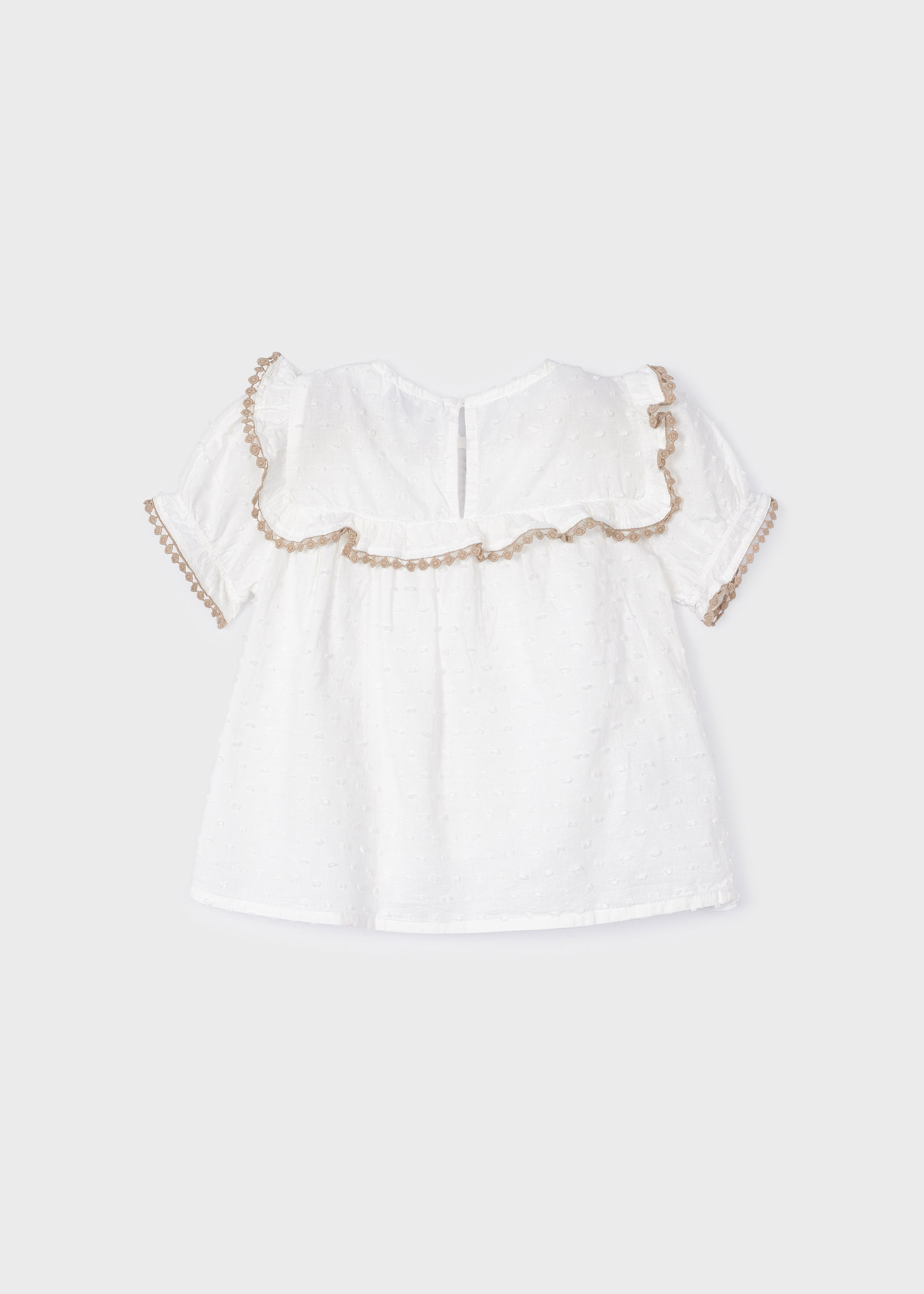 Blusa de algodão de manga curta com bordado plumeti para meninas