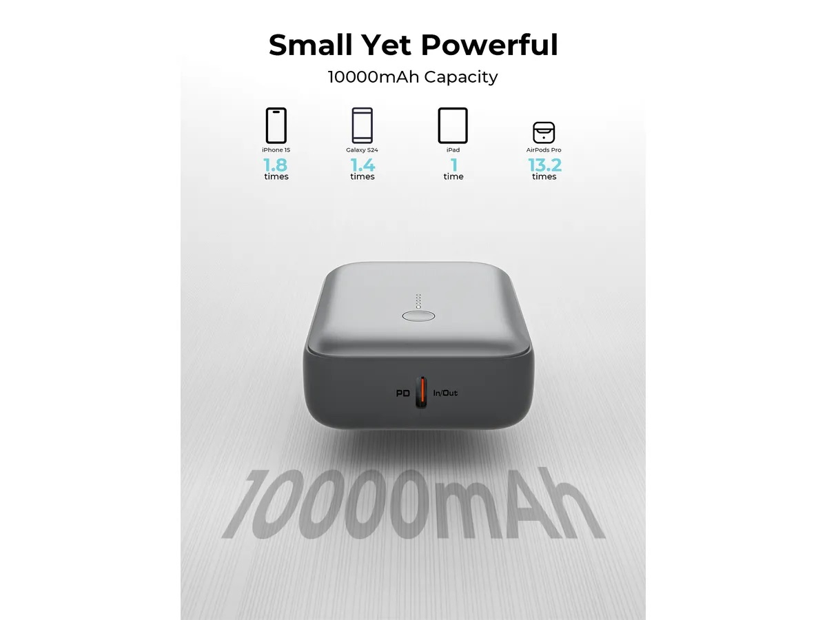 (20W) Spark Mini 10000mAh Powerbank USB C / USB A Ladegerät Power Delivery Quick Charge (PB-Y55 GR) - Grau