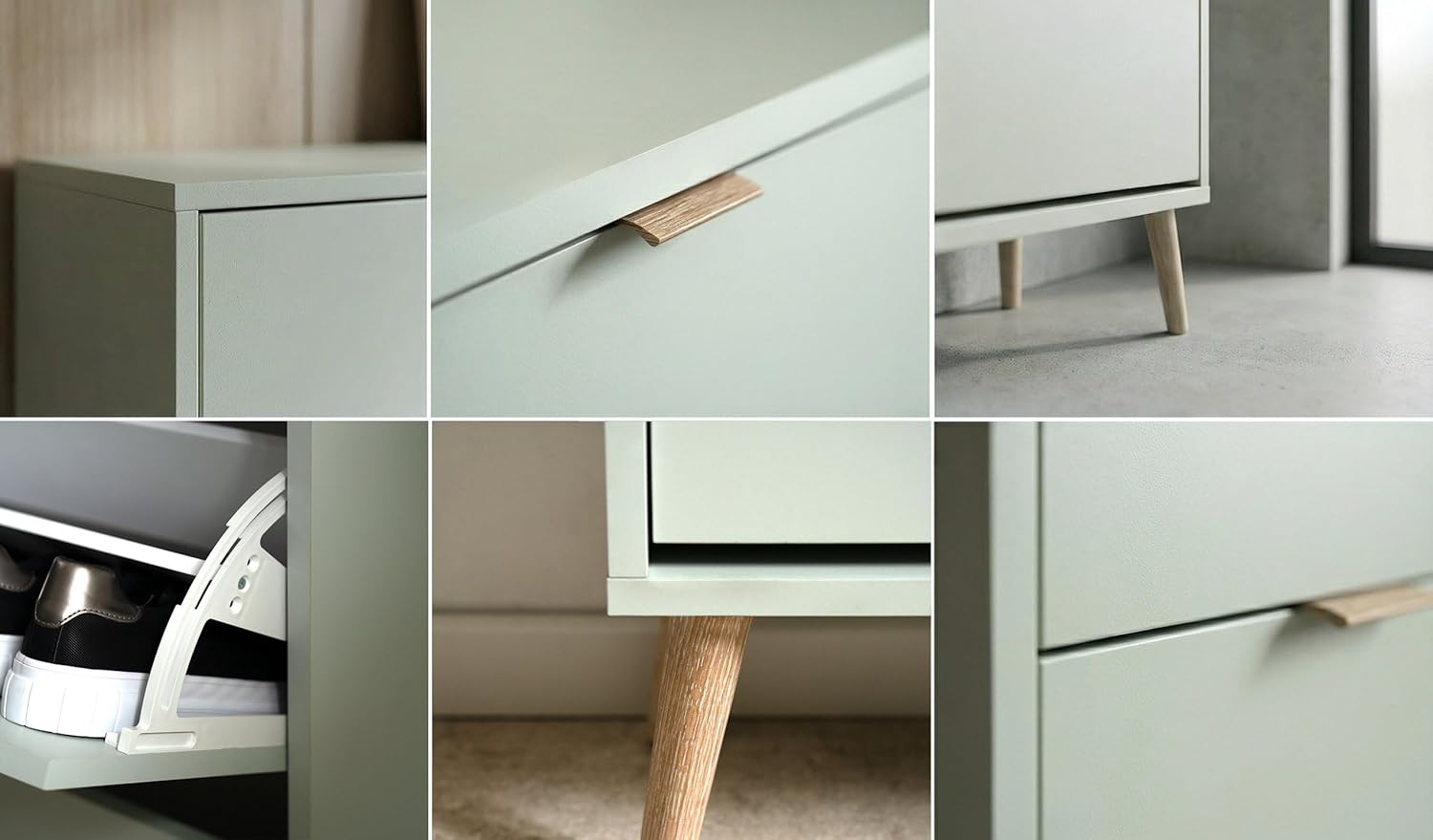 Schuhschrank mit 3 Klappen, Schuhregal Schuhkipper Schmal, Schuhschrank Pastel Grün, Schuhablage Verstellbar, mit 6 Fächern, Schuhablage Verstellbar, 70 x 125 x 24 cm, für Eingangsbereich, Flur