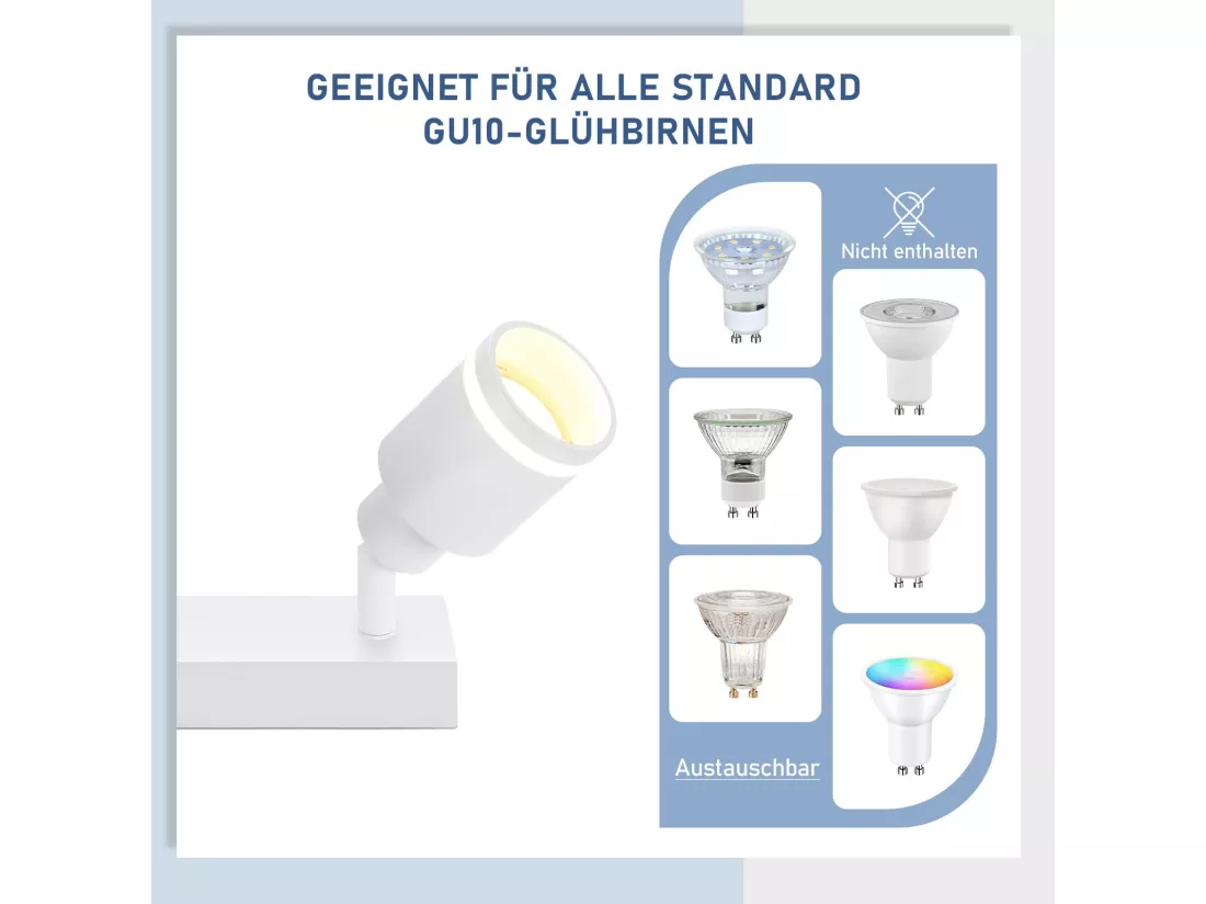 NETTLIFE Plafonnier Blanc moderne : 3 spots de plafond orientables en métal, plafonnier GU10, pour chambre, salle à manger, sans ampoule