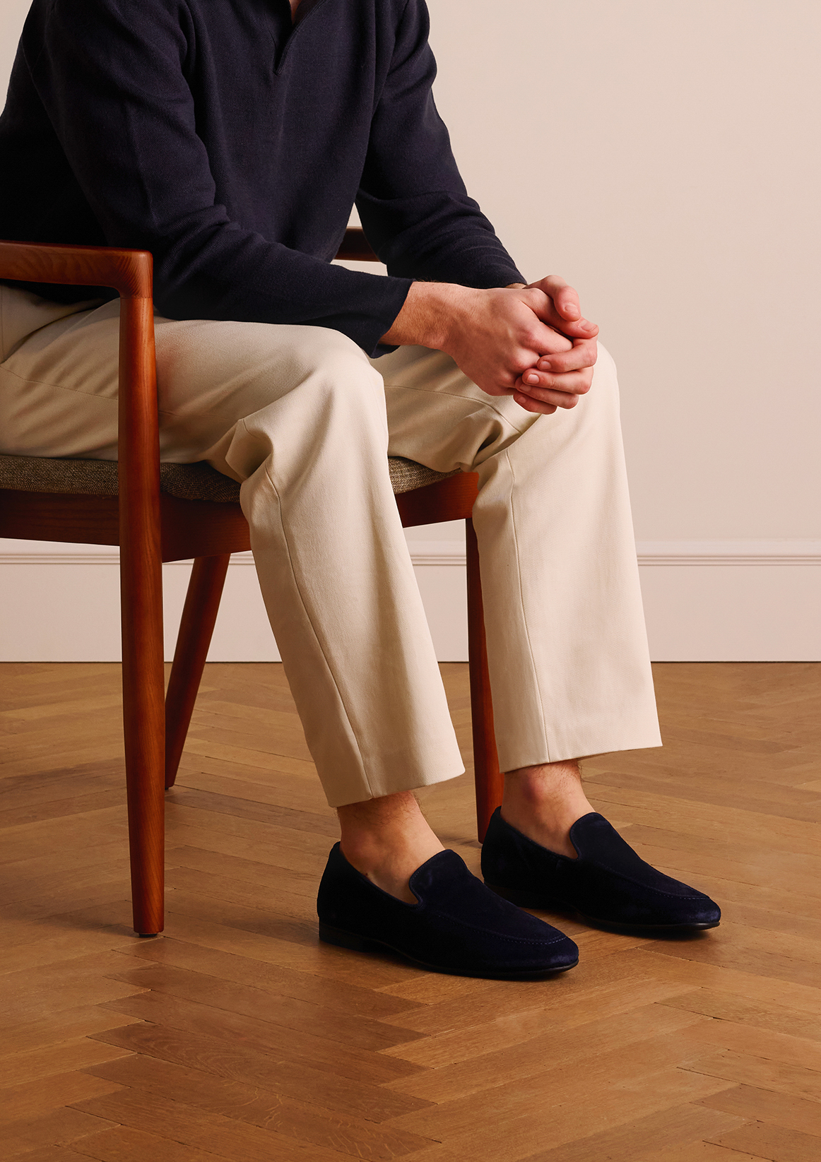 Blauwe suède loafers
