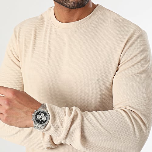 Sweat Crewneck Texturé Waffle 0544 Beige Clair