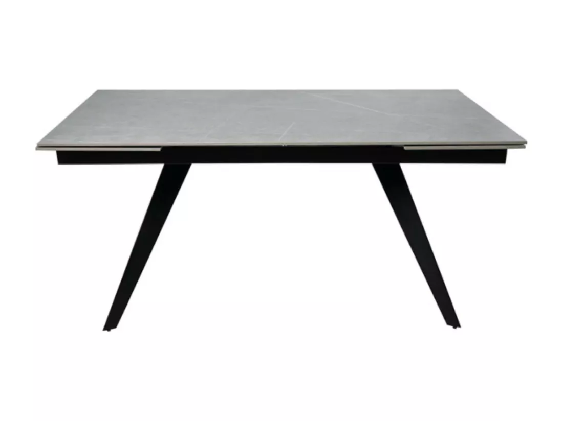 Table rectangulaire extensible plateau porcelaine et pieds métal noir Konty-Couleur Gris-Largeur 180/220/260 cm