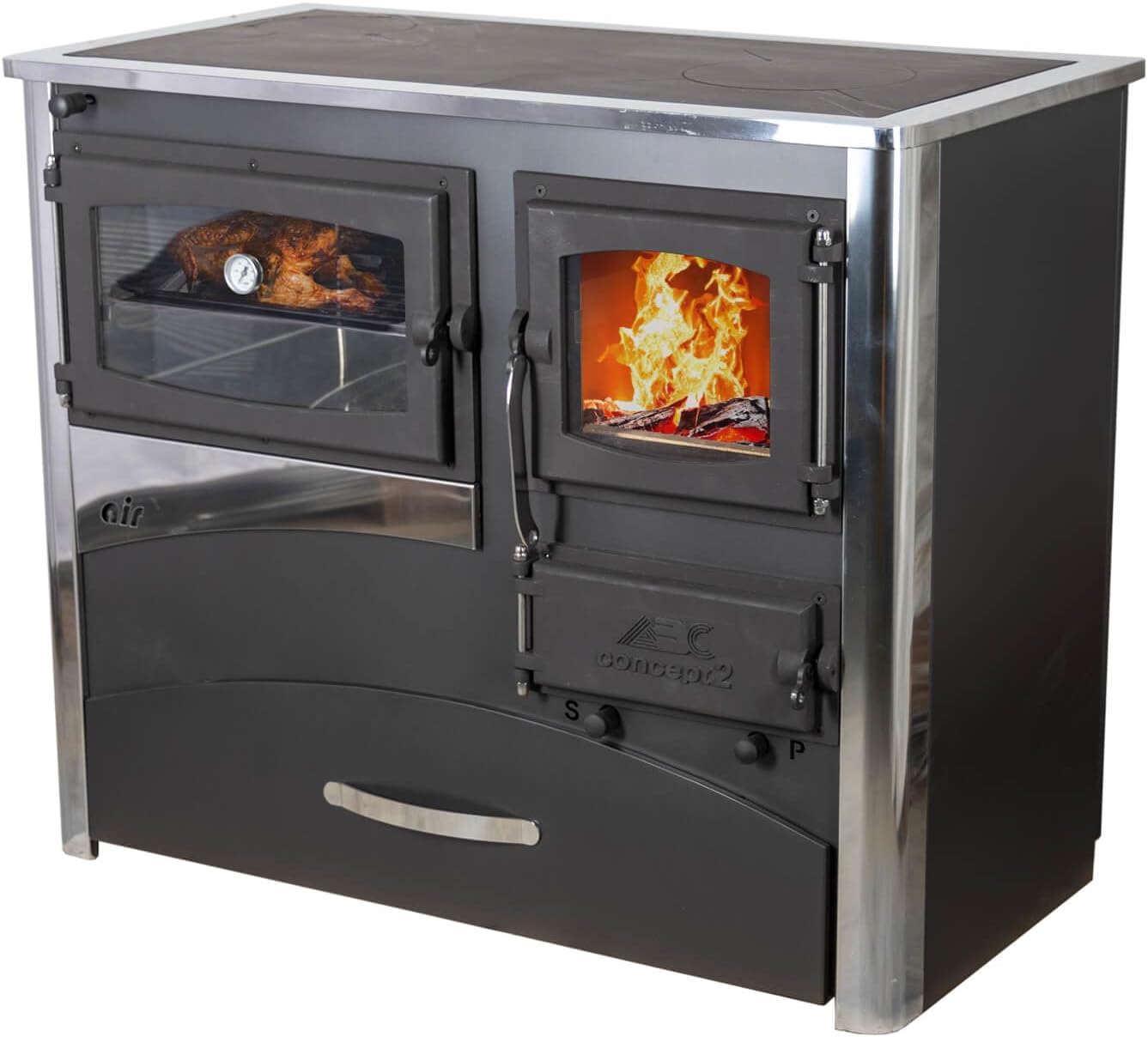 EEK A Kaminofen mit Backfach und Herdplatte ABC Concept 2 Air Links Mehrfachbelegung Holzofen 11,6 kW Kamin Ofen Holz Werkstattofen Schwedenofen Hüttenofen Heizofen Holzofen