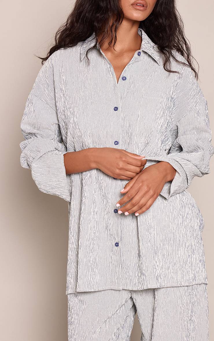 Bleu Marine Ensemble Coordonné Chemise Oversize À Rayures Texturées