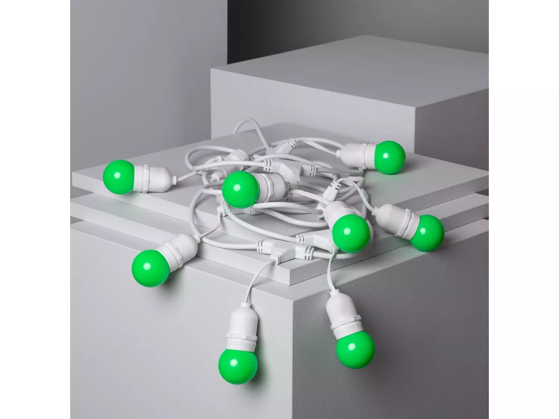Kit Guirlande Waterproof 5.5m Blanche + 8 Ampoules LED E27 G45 3W de Couleurs Vert