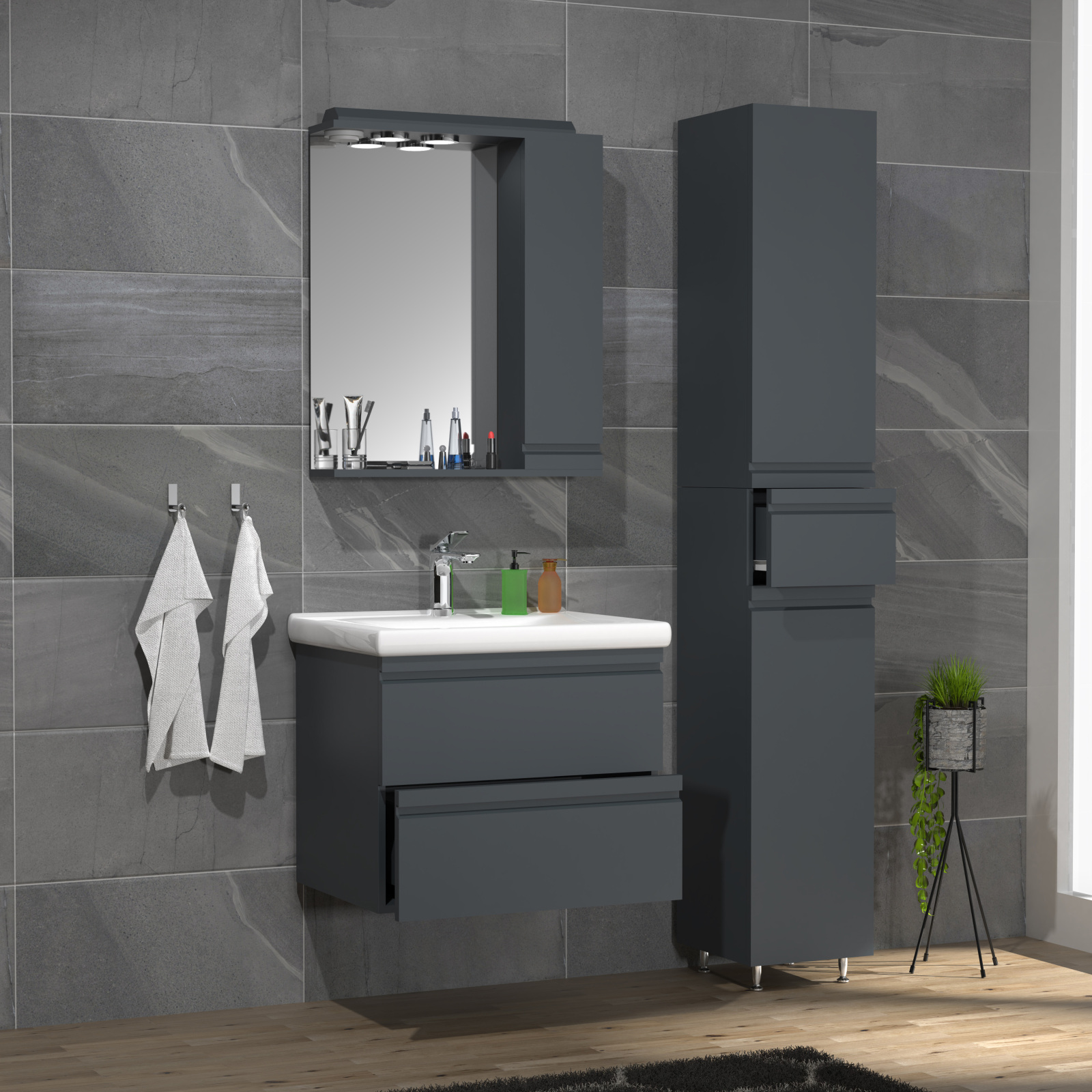 4-teiliger Badblock SILORA L - anthrazit