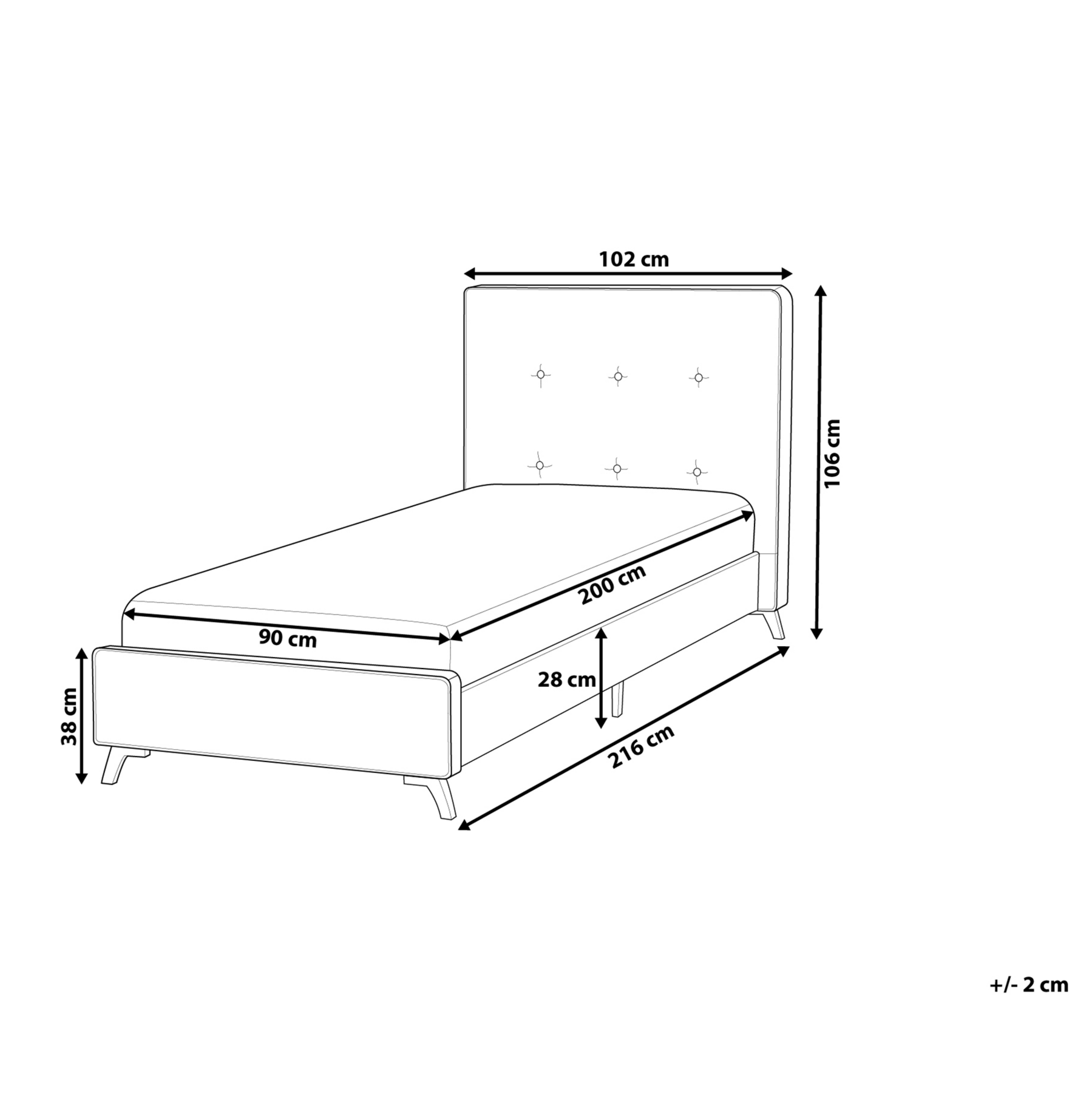 Beliani-AMBASSADOR-Eenpersoonsbed-Grijs-90 x 200 cm-Polyester