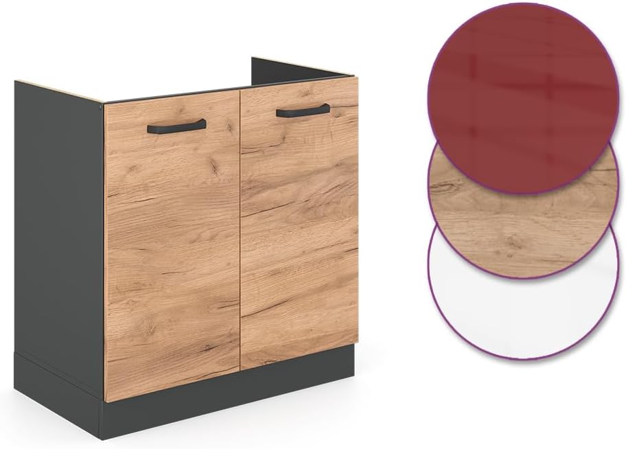 Vicco Spülenunterschrank R-Line, Goldkraft Eiche/Anthrazit, 80 cm ohne Arbeitsplatte