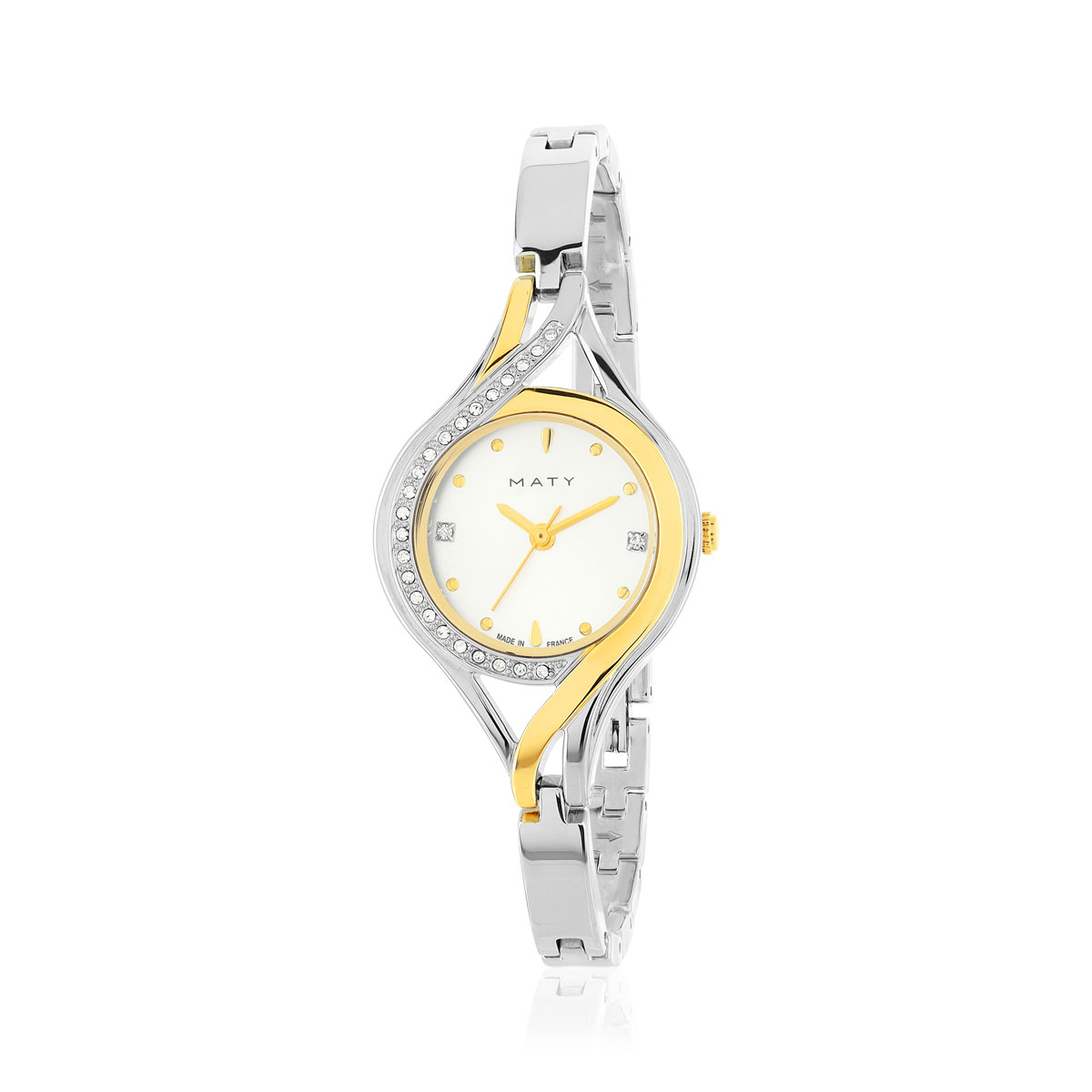 Montre femme acier bicolore jaune bracelet métal