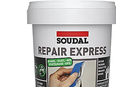 SOUDAL Repair Express Plaster er en højkvalitets letvægtsfiller 900ml, reparation/udfyldning af revner og skruehuller i vægge og lofter