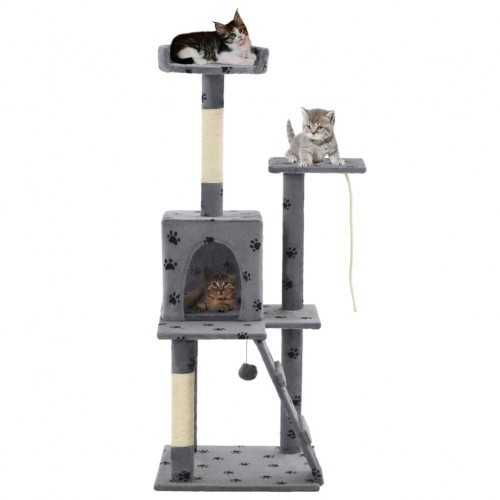 Arranhador de sisal para gatos com pegadas, cinza