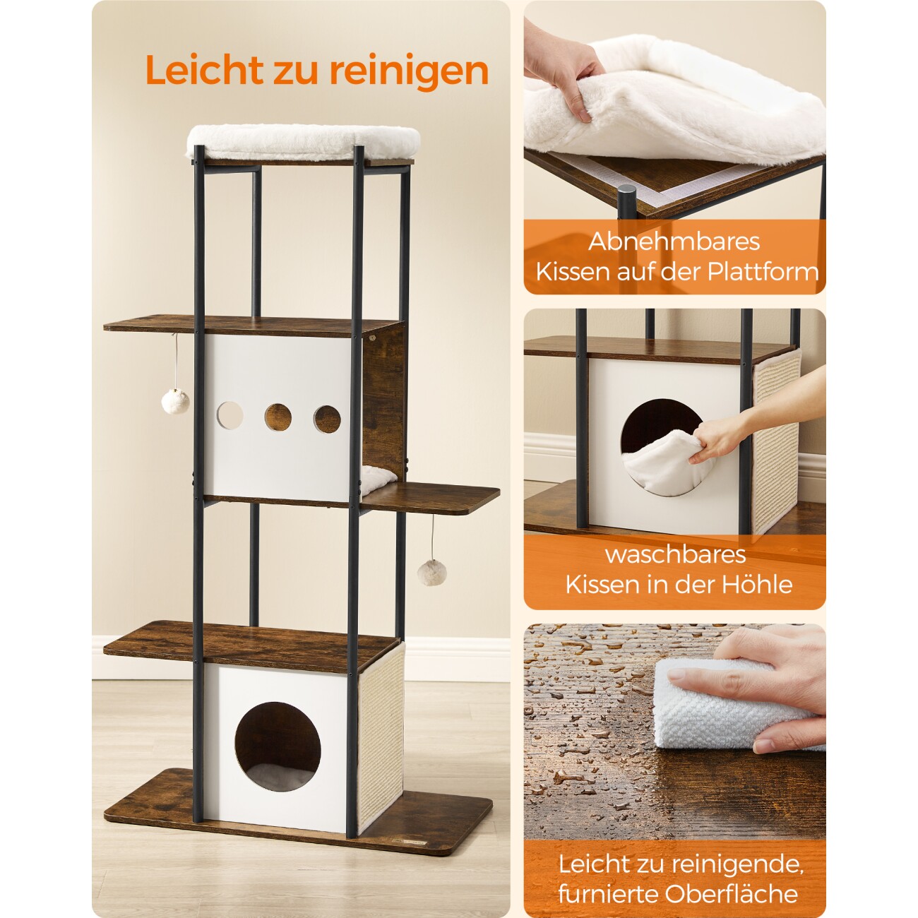 FEANDREA  Kratzbaum modern Katzenturm braun