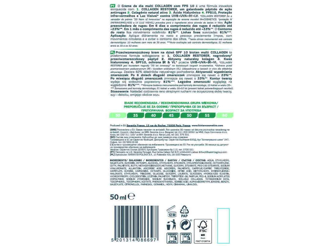CREME BIOTEN DE DIA ANTIRUGAS MULTICOLAGÉNIO 3D 50ML