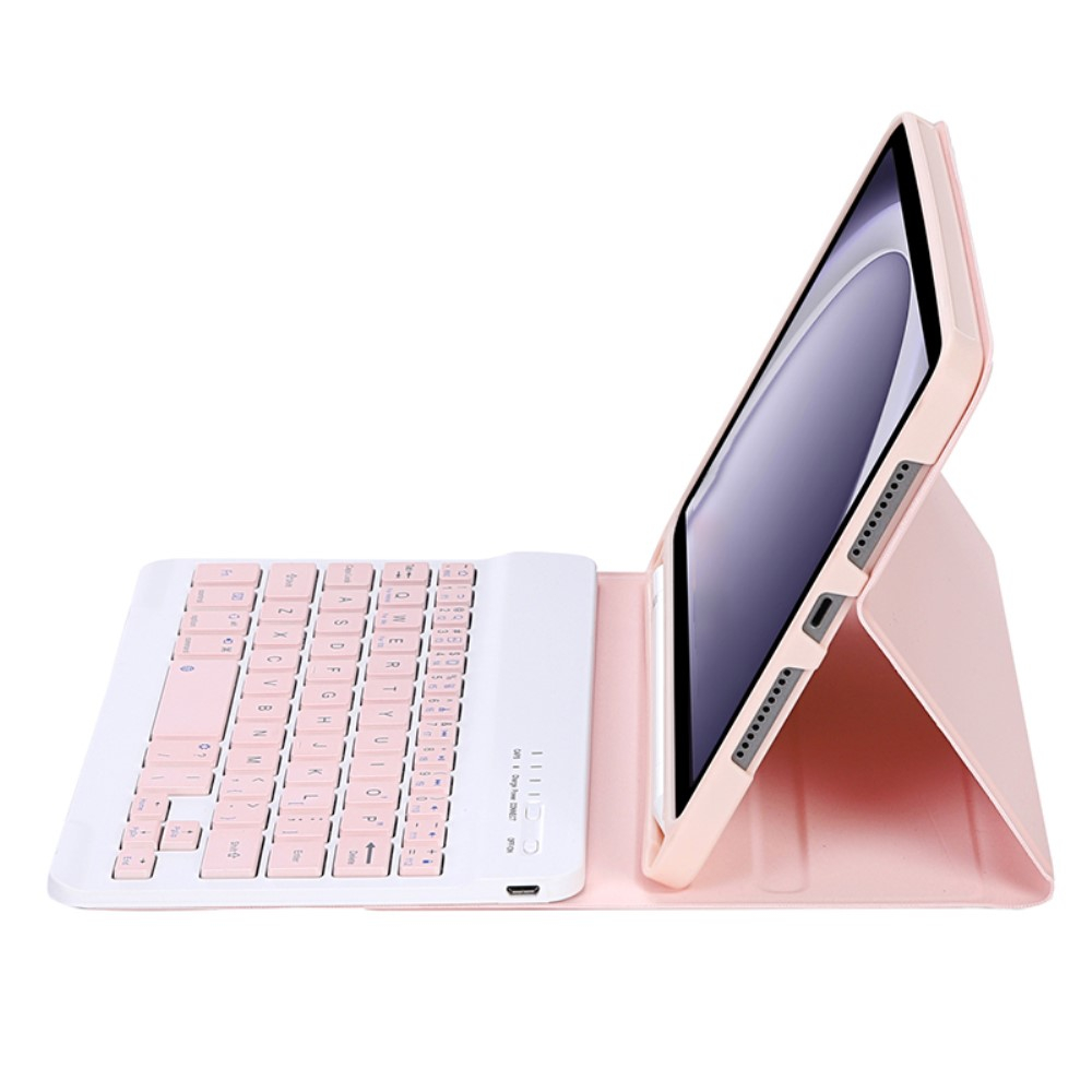 Samsung Galaxy Tab A9 Leder Tasche mit abnehmbarer Bluetooth Tastatur Keyboard   S-Pen Halterung (QWERTY) - Rosa