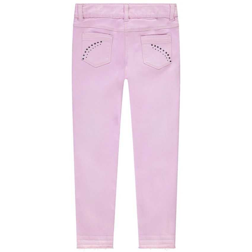 Jean slim uni en denim avec rivets décoratifs pour fille - Lilas