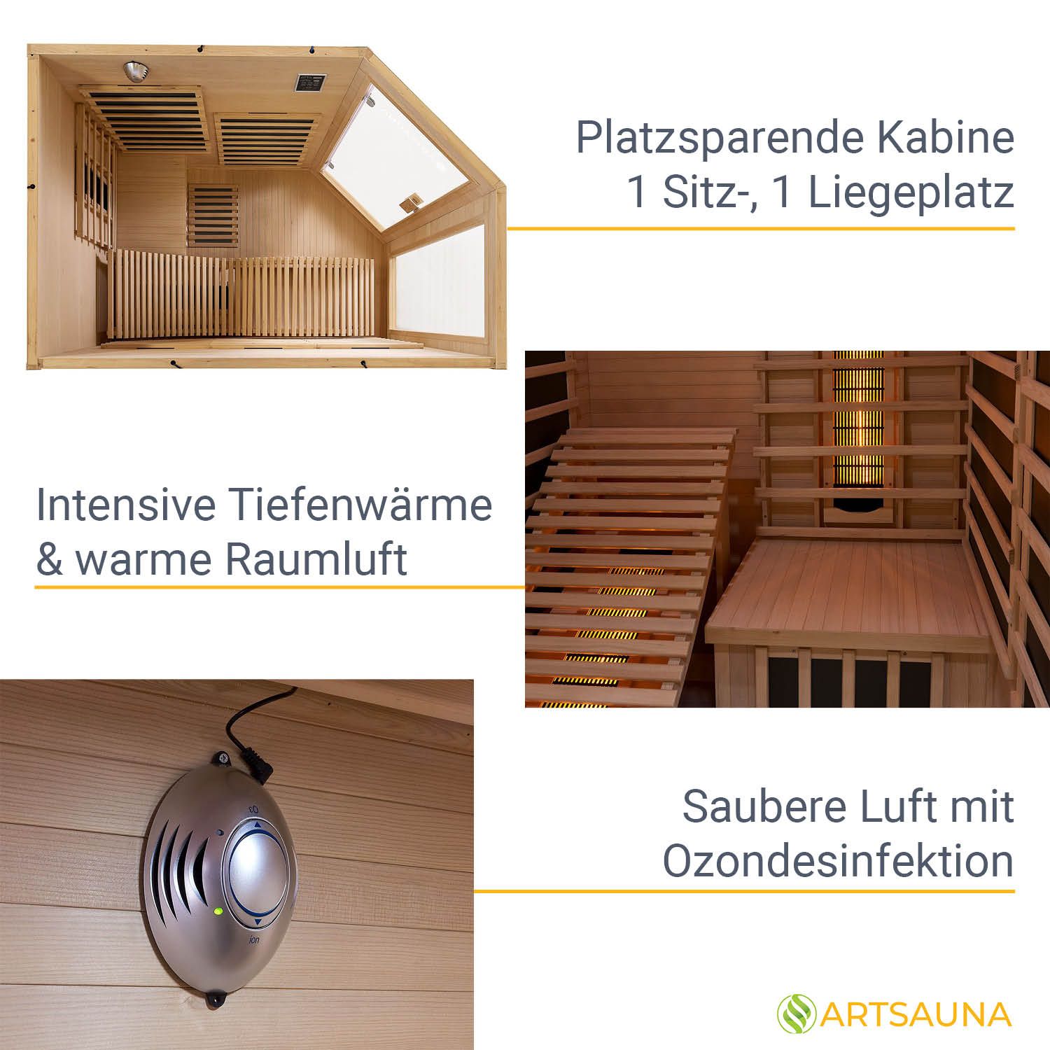 Artsauna Infrarotkabine Wärmekabine Kolding mit Triplex-Heizsystem & Hemlockholz