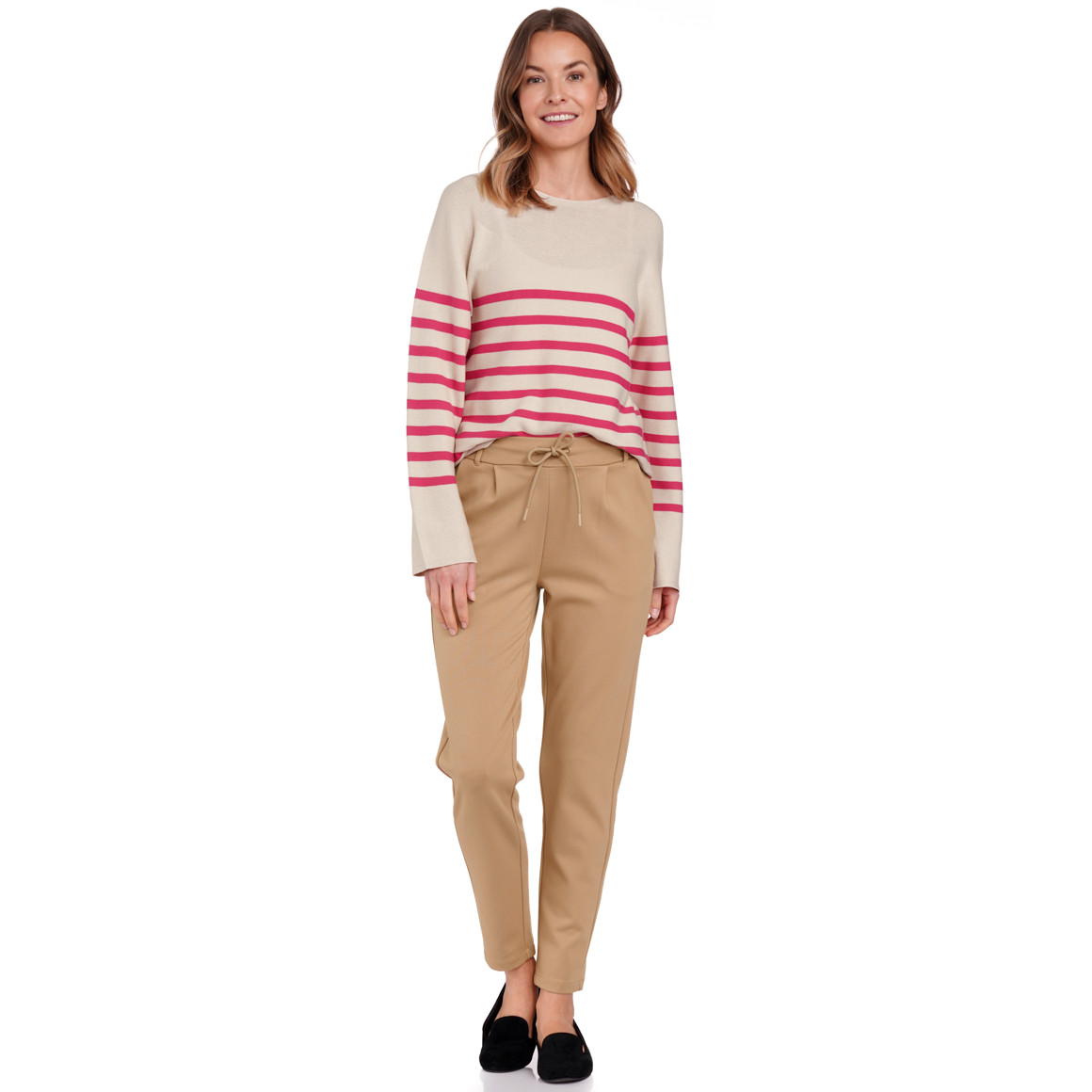 Gina Benotti Damen Feinstrickpullover mit Streifenmuster beige / pink