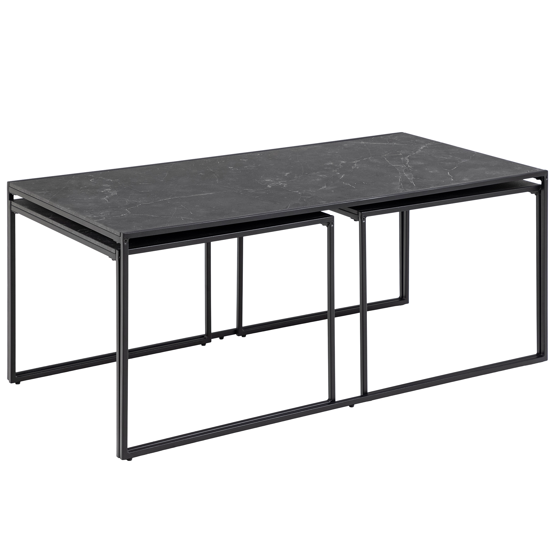 3-teiliges Couchtisch-Set INFIITY - schwarz - Marmoroptik - 120 cm