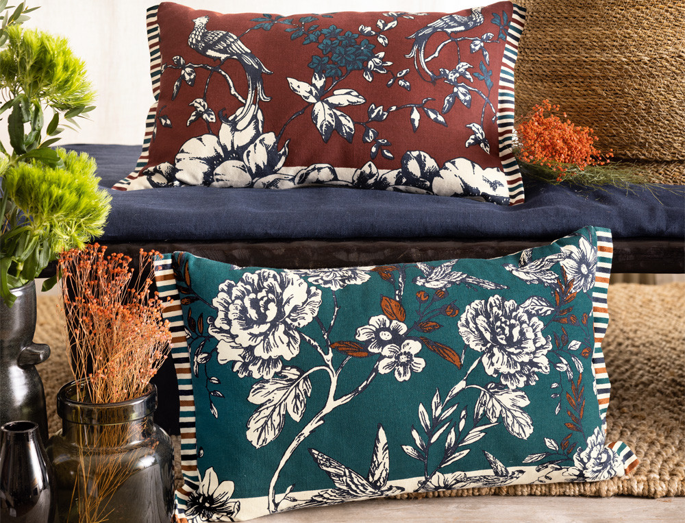 Coussin fond bleu-Dimanche à Courances